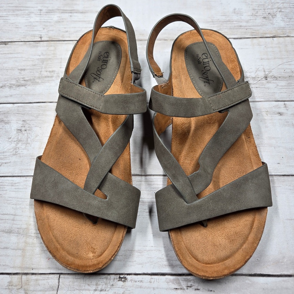 EuroSoft Gianetta Slingback Wedge Sandals Women 8M Gray Strappy Comfort